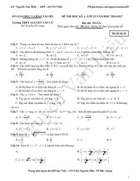 Đề thi học kỳ 1 - Lớp 12 môn Toán - Mã đề thi 01
